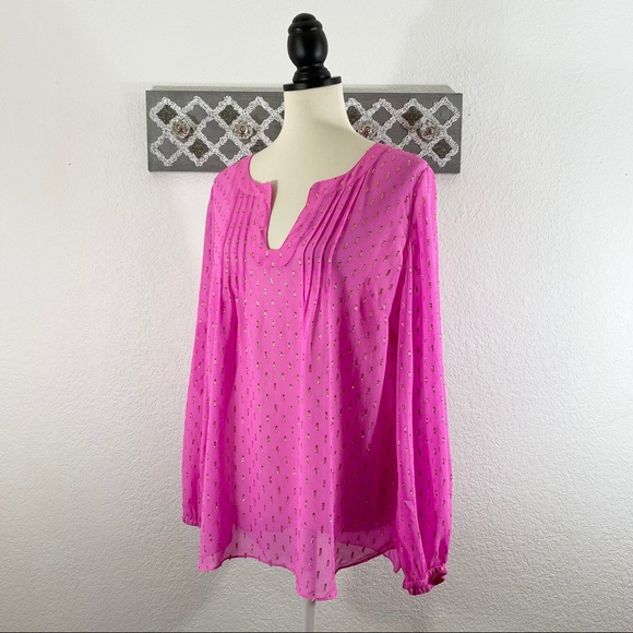 Lilly Pulitzer Colby Pintuck Top Silk Pink, Size L - Picture 3 of 10